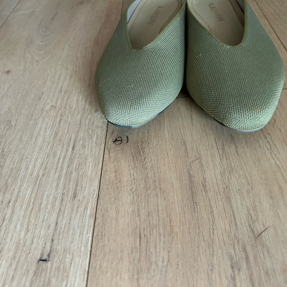 Rothy's Sage Green Pointed-Toe Slip-On Mules with Blue Trim - Picture 6 of 6